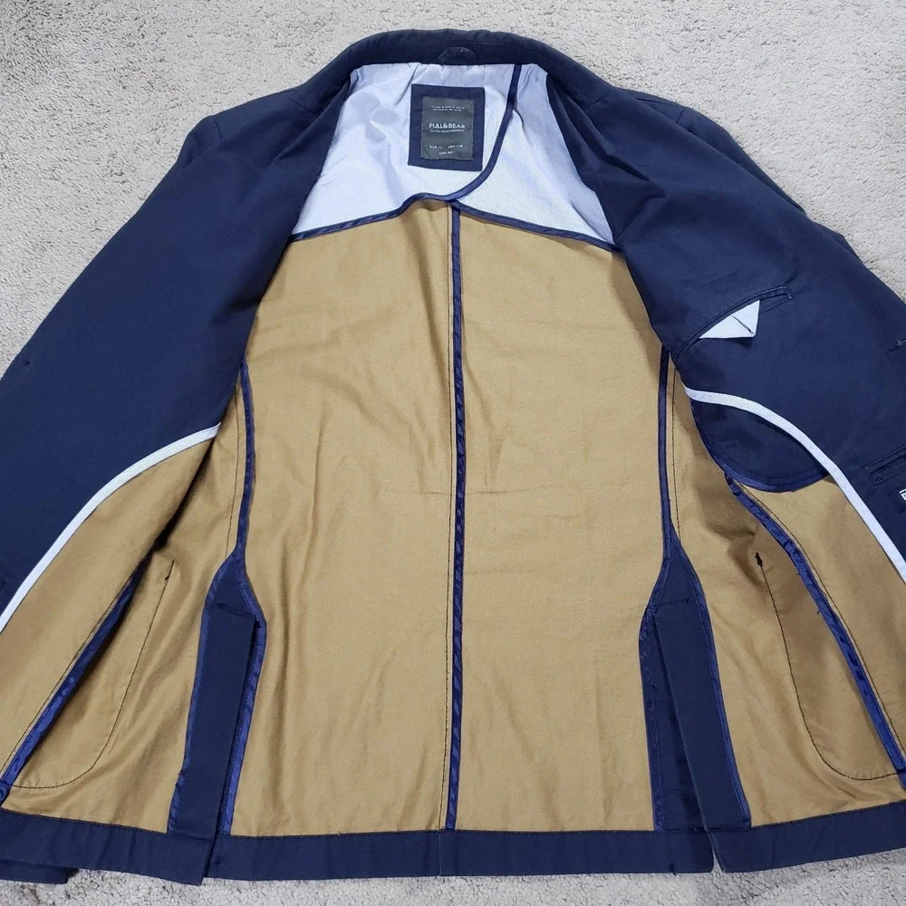 Pull&Bear Men's Blue Unstructured Blazer Jacket Large L EUR 2-Button Sport Coat‎